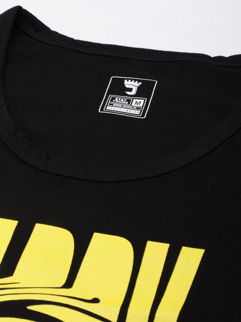 Black Printed Crew Neck Tank Top