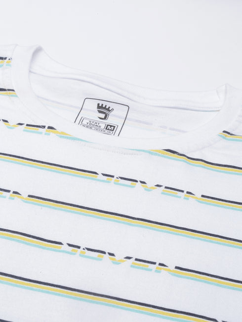 White Printed Crew Neck Tshirt