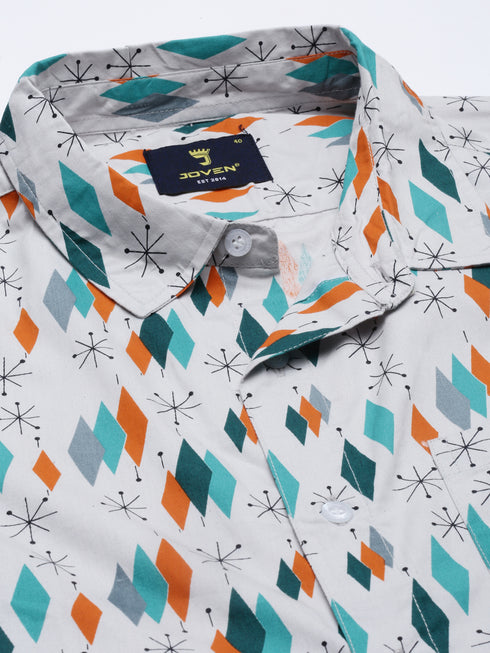 Joven Mens Slim Fit Printed Casual Shirt in Grey Color