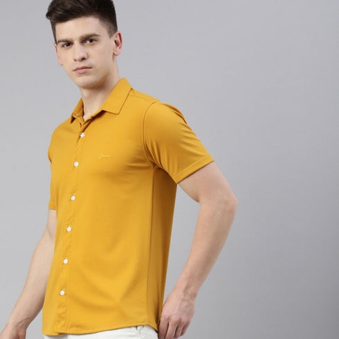 Mustard Solid Tencel Stretch Knit Shirt