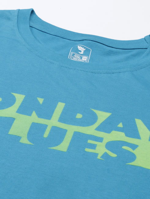 Blue Printed Crew Neck Tshirt