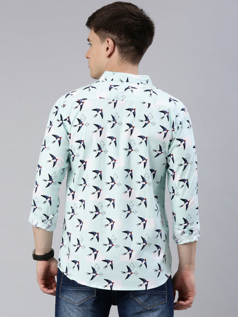 Blue Printed Full Sleeves Shirt