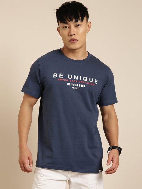 Navy Blue Printed Crew Neck T-shirt