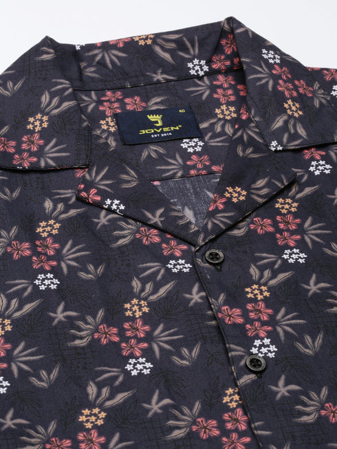 Navy Blue Printed Short Sleeves Shirt