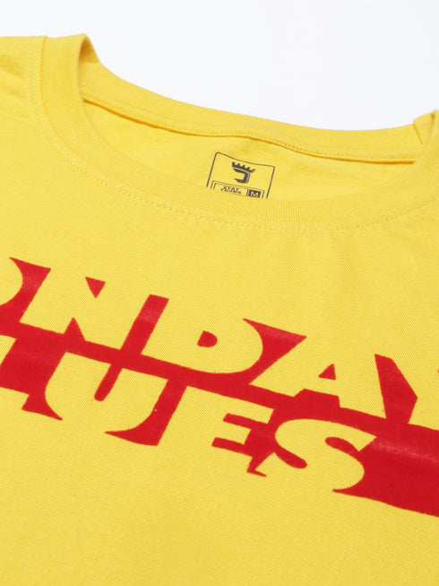 Yellow Printed Crew Neck Tshirt