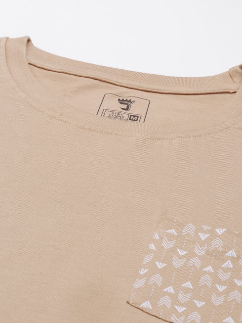 Brown Printed Crew Neck Tshirt