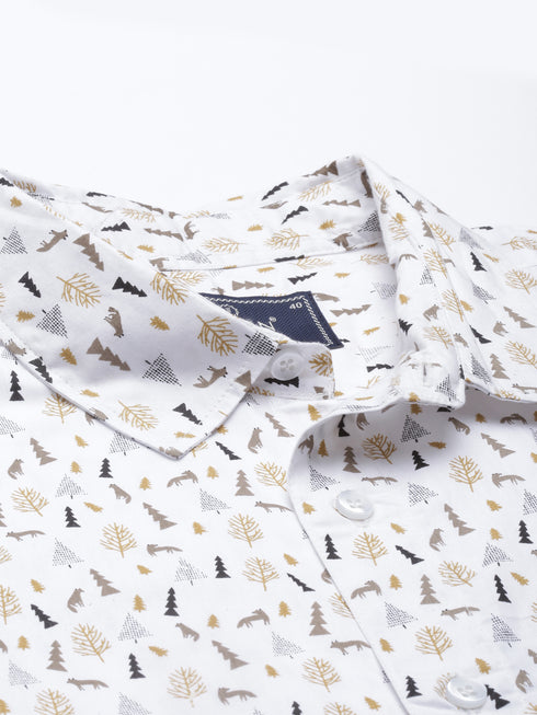 White Printed Short Sleeves Shirt
