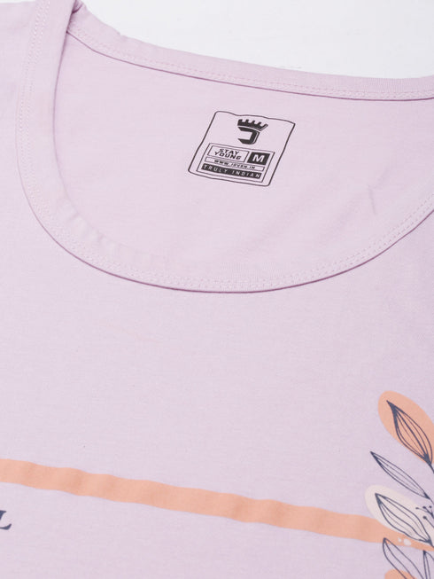 Purple Printed Crew Neck Tank Top