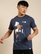 Navy Blue Printed Crew Neck Tshirt