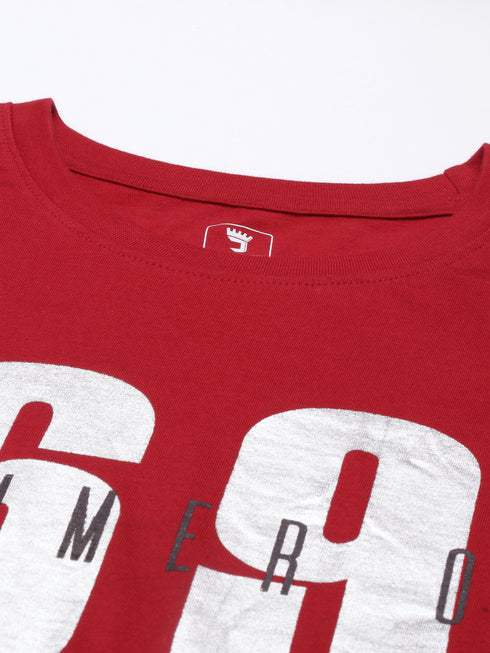 Red Printed Crew Neck Tshirt
