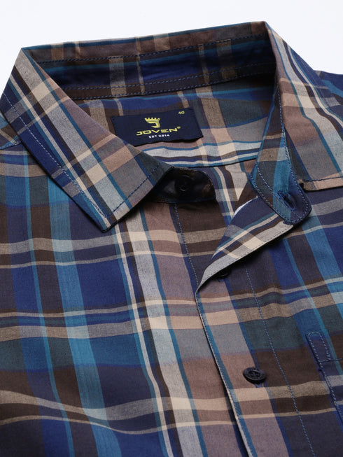 Olive Green Checks Short Sleeves Shirt