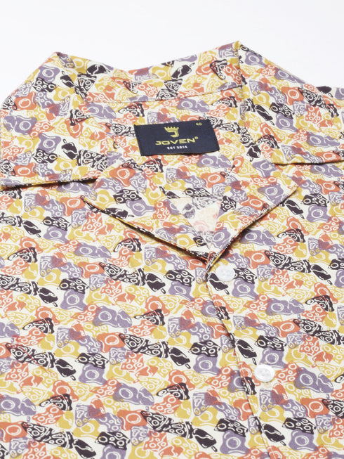 Beige Printed Short Sleeves Shirt