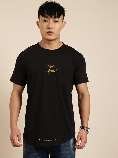 Black Solid Oversized Crew Neck T-shirt