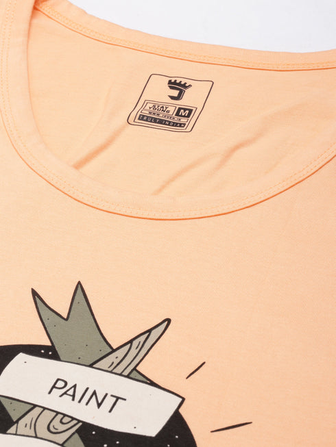 Orange Printed Crew Neck Tank Top