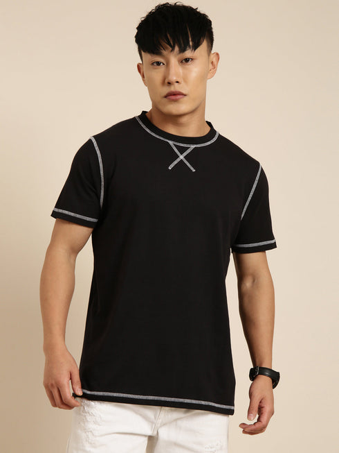 Black Solid Oversized Crew Neck T-shirt