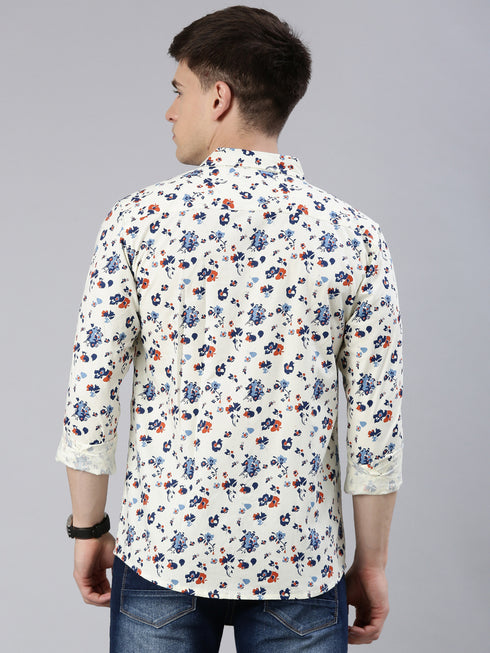 Beige Printed Full Sleeves Shirt