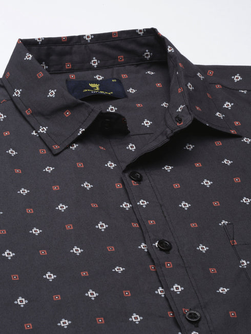 Grey Printed Full Sleeves Shirt