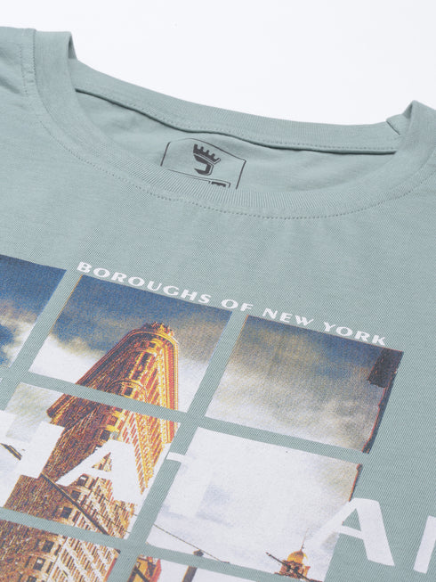 Green Printed Crew Neck Tshirt