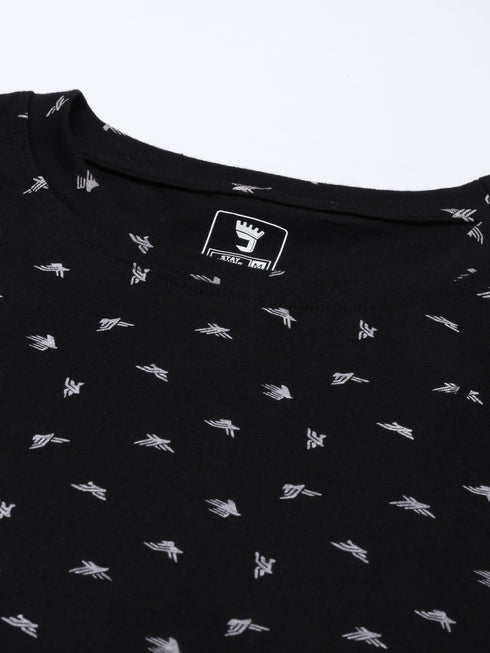 Black Printed Crew Neck Tshirt