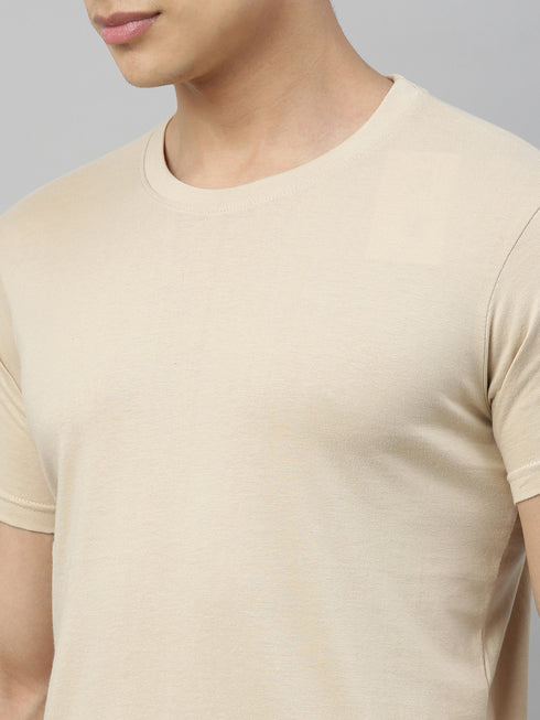 Beige solid Crew Neck T-shirt