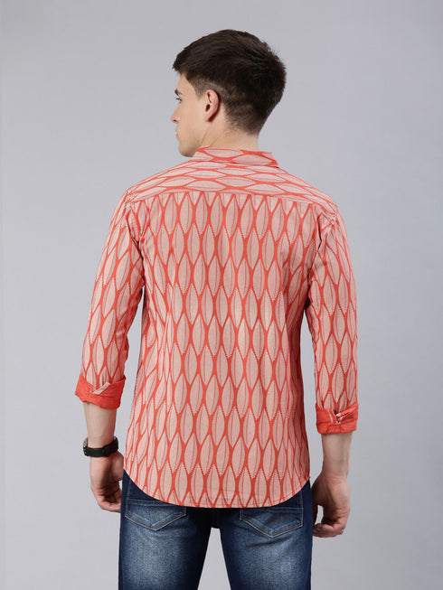 Orange Printed Full Sleeves Shirt
