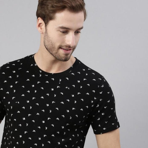 Black Printed Crew Neck Tshirt