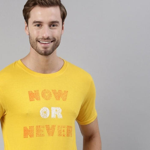 Yellow Printed Crew Neck Tshirt