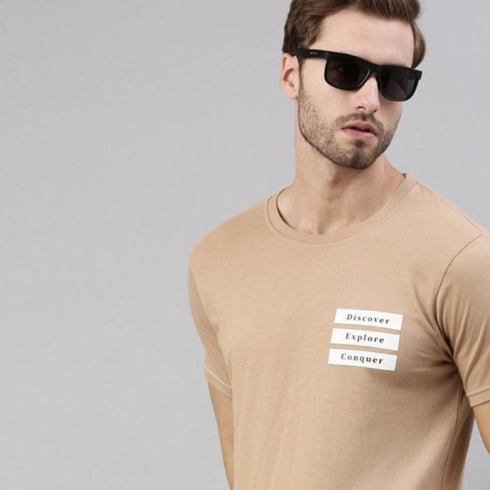 Brown Printed Crew Neck Tshirt