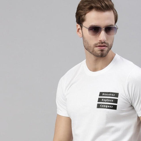 White Printed Crew Neck Tshirt