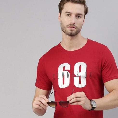 Red Printed Crew Neck Tshirt
