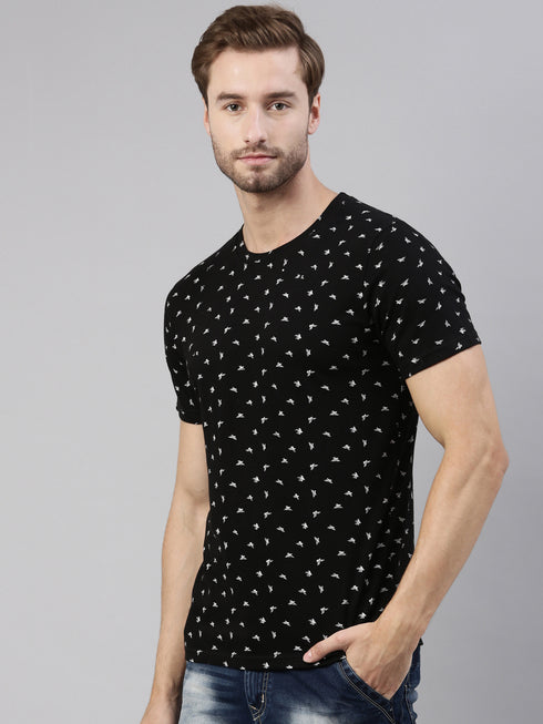 Black Printed Crew Neck Tshirt