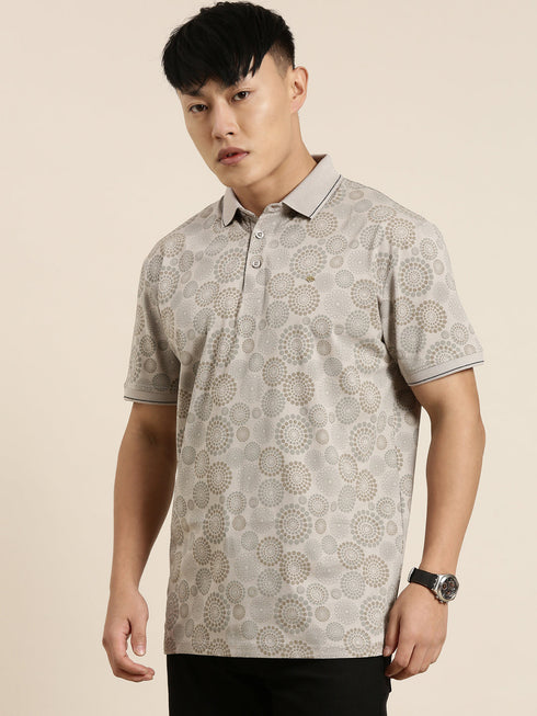 Grey Printed Polo T-shirt