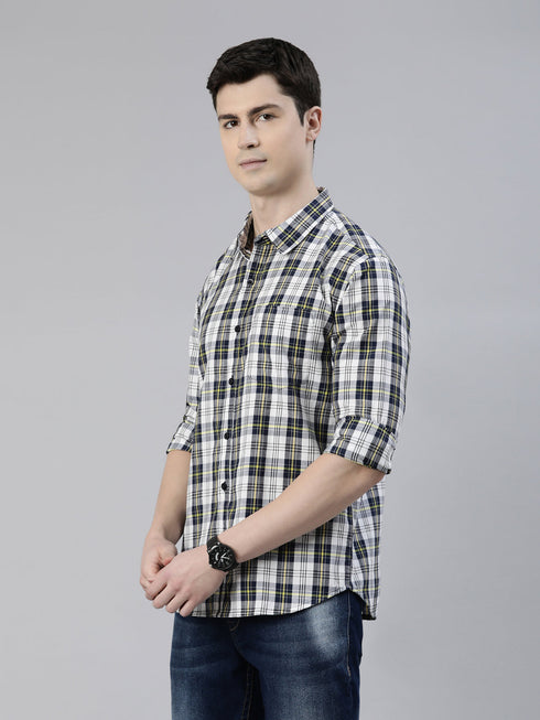 Navy Blue Checks Full Sleeves Shirt