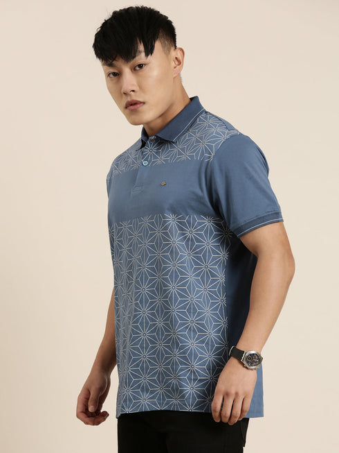 Blue Printed Polo T-shirt