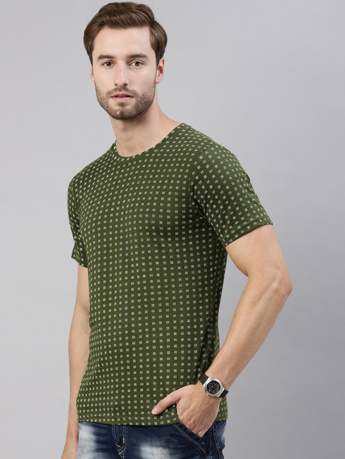 Olive Green Printed Crew Neck Tshirt