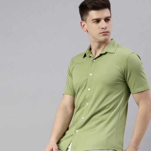 Light Green Solid Tencel Stretch Knit Shirt