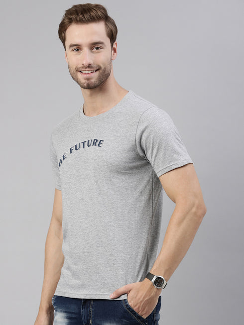 Grey Printed Crew Neck Tshirt