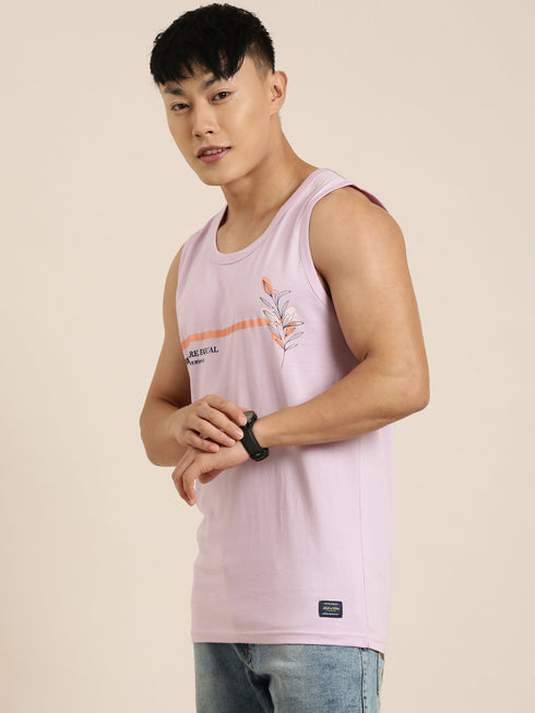 Purple Printed Crew Neck Tank Top