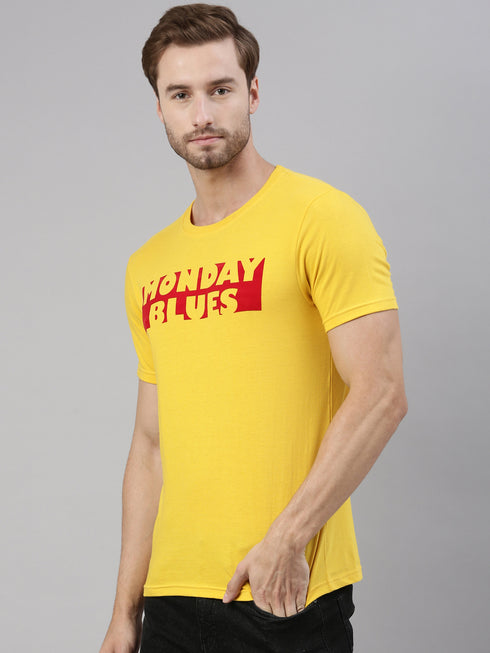 Yellow Printed Crew Neck Tshirt