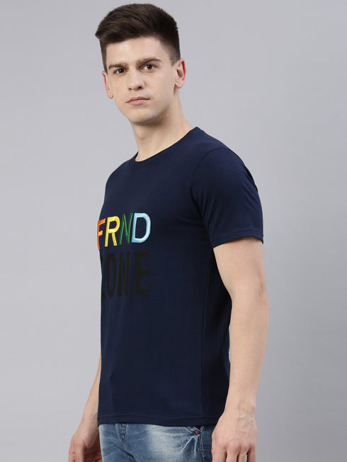 Navy Blue Printed Crew Neck Tshirt