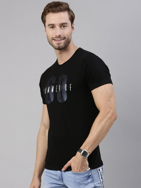 Black Printed Crew Neck Tshirt