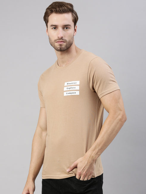 Brown Printed Crew Neck Tshirt