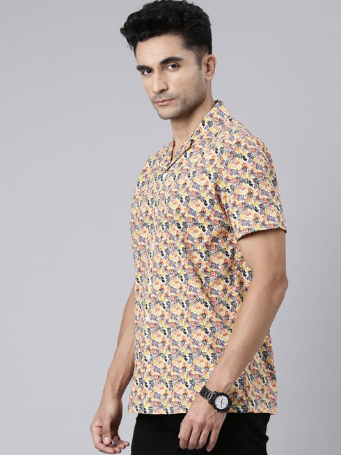 Beige Printed Short Sleeves Shirt