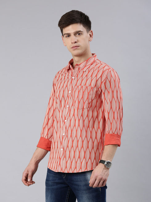 Orange Printed Full Sleeves Shirt