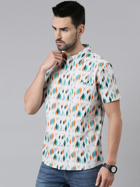 Joven Mens Slim Fit Printed Casual Shirt in Grey Color