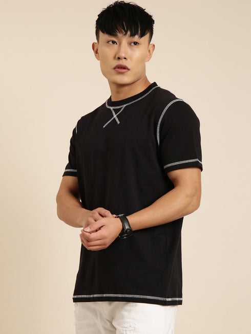 Black Solid Oversized Crew Neck T-shirt