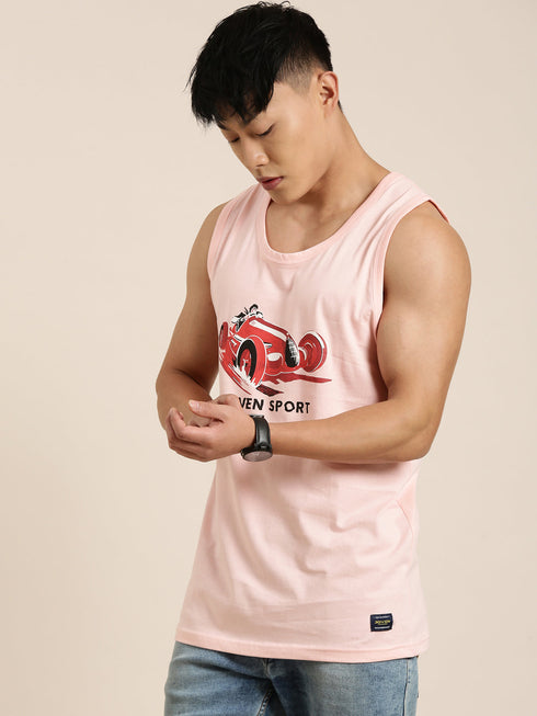 Pink Printed Crew Neck Tank Top