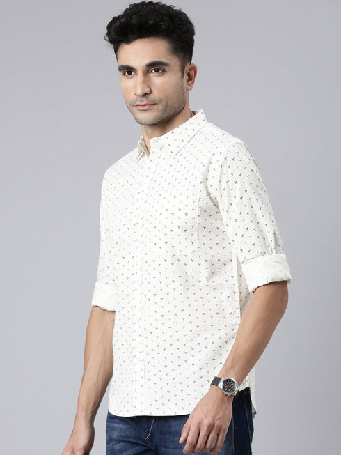 White Printed Full Sleeves Shirt
