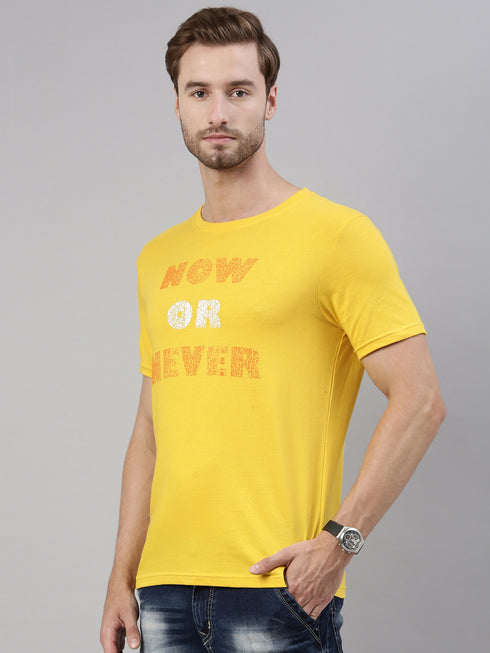 Yellow Printed Crew Neck Tshirt