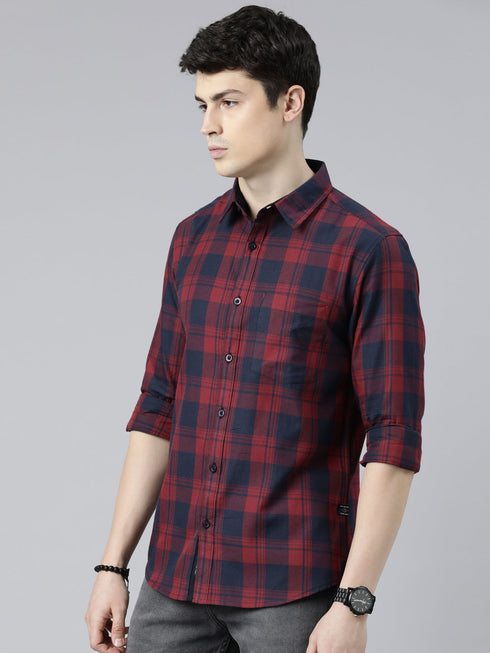 Maroon Checks Full Sleeves Shirt